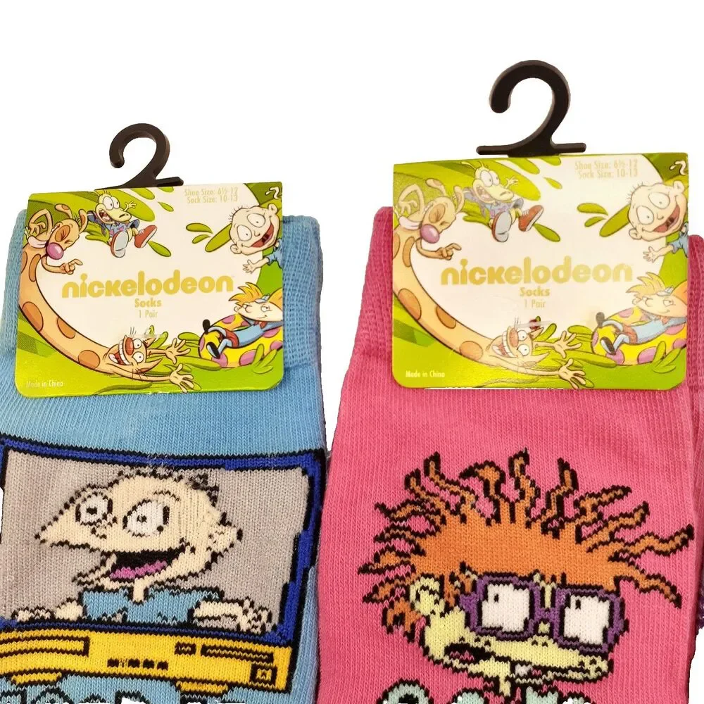 Nickelodeon Rugrats Chuckie Tommy 4 Pair Crew Socks Mens Sz 6-12 Multicolor 90s